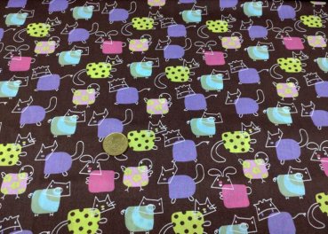 Comic Farm cotton brown fabric with animals in various sizes